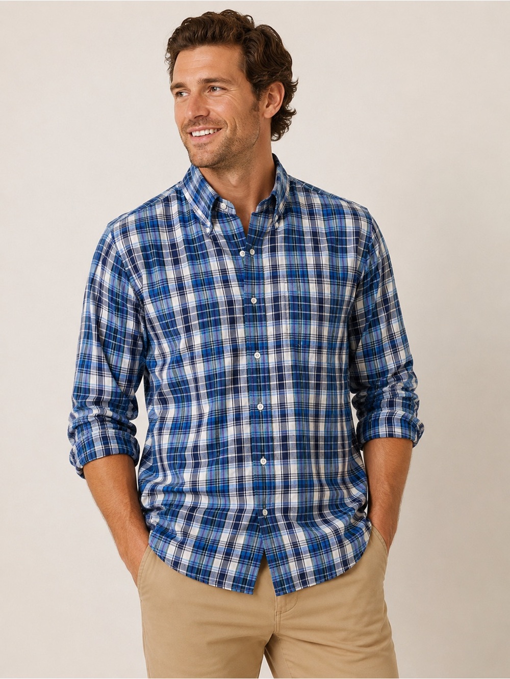 Brooks Brothers Plaid Sport Shirt Linen Blend Size Large‎